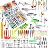 TCMBY 327PCS Fishing Tackle Lures Bait Kit Set Fishing Tackle Box with Tackle Included Fishing Gear, Fishing Lures, Worm, Spinner, Spoon, Hook for Freshwater Bass Trout Fishing Gifts for Men