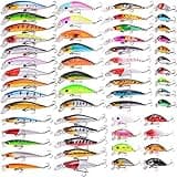 Aorace 56pcs Fishing Lures Large Hard Bait Minnow VIB Lure with Treble Hook Life-Like Swimbait Fishing Bait Popper Crankbait Vibe Sinking Lure for Bass Trout Walleye Redfish