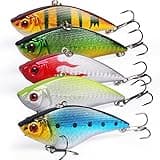 Sougayilang Fishing Lures Large Hard Bait Minnow VIB Lure with Treble Hook Life-Like Swimbait Fishing Bait Popper Crankbait Vibe Sinking Lure for Bass Trout Walleye Redfish