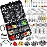 TOPFORT 187/343pcs Fishing Accessories Kit, Fishing Tackle Box with Tackle Included, Jig Hooks, Bullet Bass Casting Sinker Weights, Fishing Swivels Snaps, Sinker Slides, Fishing Gear and Equipment