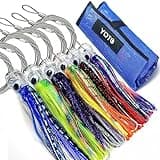 YOTO Trolling Lure Saltwater,6.5 inch 6 pcs Squid Skirted Deep Sea Fishing Lure kit,Tuna,Marlin,Wahoo,Shark,Mahi Trolling Fishing Lures