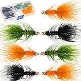24 Pieces Woolly Bugger Streamer Fly Fishing Flies Nymph Trout Fly Assortment Streamer Assortment Trout Fishing Flies with Fly Box (Green, Black, Orange)