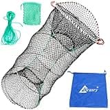 Drasry Crab Trap Bait Lobster Crawfish Shrimp Portable Folded Cast Net Magic Collapsible Fishing Traps Nets Accessories for Blue Crabs 1PCS 23.6 x 11.8in Black (0.39 in Mesh)