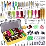 PLUSINNO Fishing Lures Baits Tackle Including Crankbaits, Spinnerbaits, Plastic Worms, Jigs, Topwater Lures Box and More Fishing Gear Lures Kit Set, 102/302Pcs