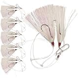 Uncle Mo’s Tackle- 5 Pack Fluke Flounder Hi-Lo Rig – White Mylar Teaser for Saltwater–BKK Black Size 3/0 Octopus Hook-30lb Heavy Duty Mono 2ft Long-Black Duo-Lock Snaps-Hand Tied