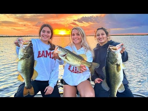 Can you show me girls fishing for bass?